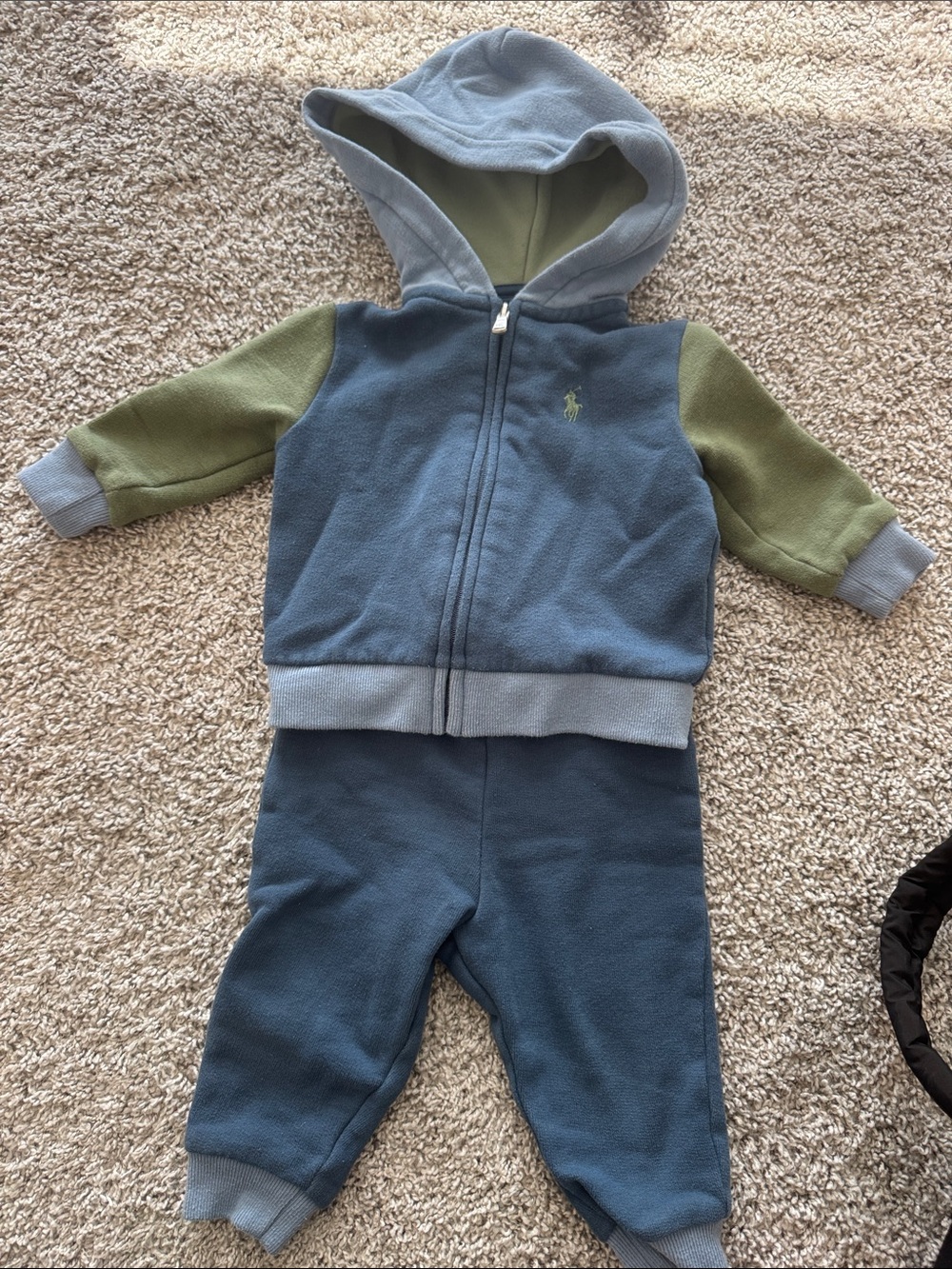 Ralph Lauren Blue and Olive Green Fleece Hoodie & Pants Set